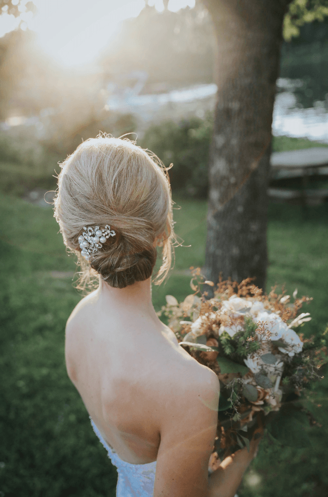 Brides silver hair clip and flowers